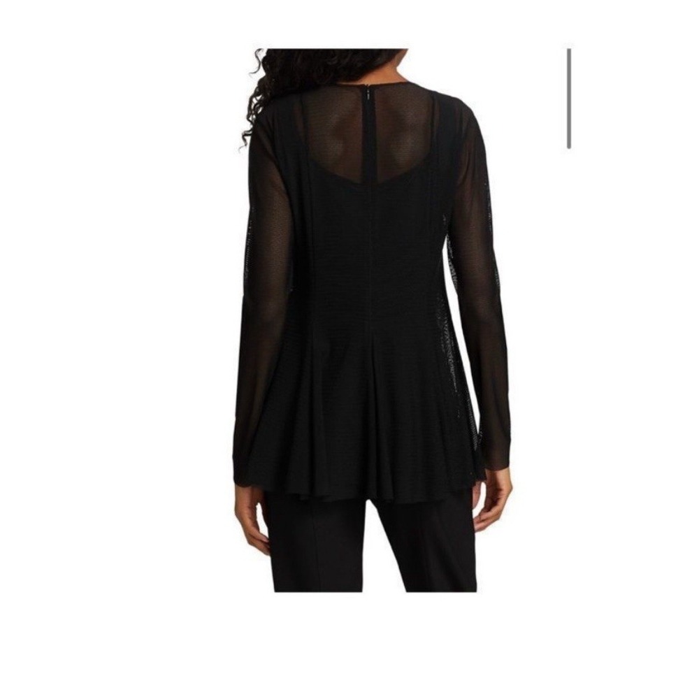 New Akris Punto Black Mesh Long Sleeve Blouse Sz 12 US Sheer Layer Designer NWT - Picture 4 of 9